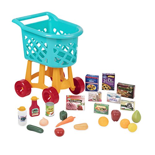 Product Cover Battat Grocery Cart - Deluxe Toy Shopping Cart with Pretend Play Food Accessories for Kids 3+ (23Piece)