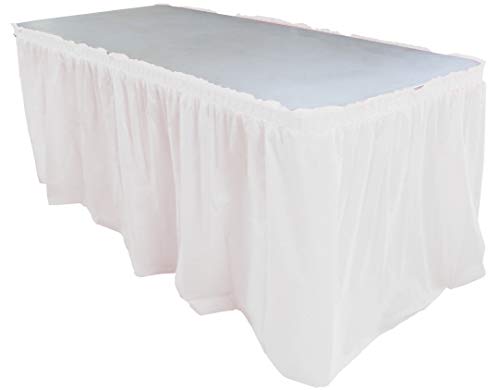 Product Cover Exquisite Solid Color 14 Ft. Plastic Tablecloth Skirt, Disposable Plastic Tableskirts - White - 6 Count
