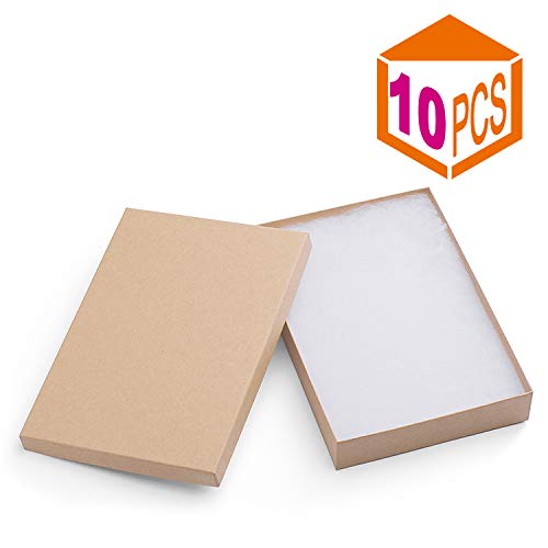 Product Cover MESHA Cardboard Paper Box for Jewelry and Gift 8x5.5x1.25 Inch Thick White Paper Box With Cotton Lining (Brown-10Pcs)