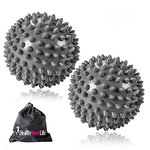 Product Cover Two Pack Premium Grade Spiky Massage Ball by Healthy Model Life - Highly Recommended for Plantar Fasciitis - Silver