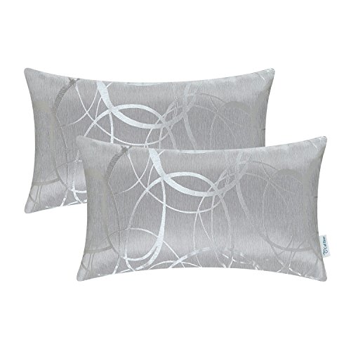 Product Cover CaliTime Pack of 2 Cushion Covers Bolster Pillow Cases Shells for Couch Sofa Home Decor Modern Shining & Dull Contrast Circles Rings Geometric 12 X 20 Inches Silver Gray