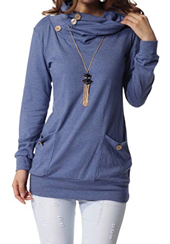 Product Cover levaca Womens Long Sleeve Button Cowl Neck Casual Slim Tunic Tops with Pockets