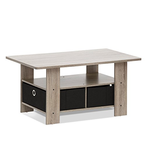 Product Cover Furinno Furinno 11158GYW/BK Coffee Table with Bin Drawer, French Oak Grey/Black