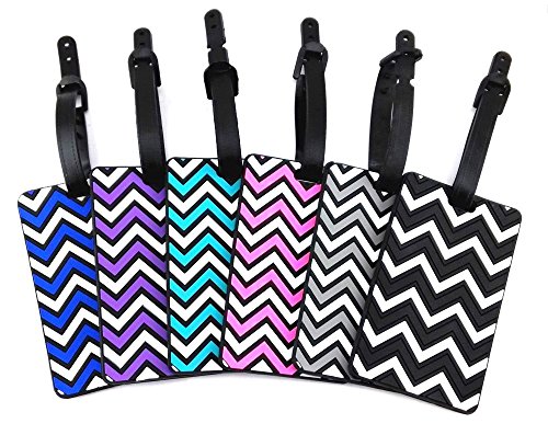 Product Cover yueton 6pcs Colorful Wavy Stripe Pattern Rubber ID Tags Business Card Holder for Luggage Baggage Travel Identifier