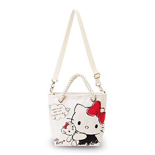 Product Cover Finex Hello Kitty CANVAS White Crossbody with Rope Handles and Adjustable & Removable Long Strap