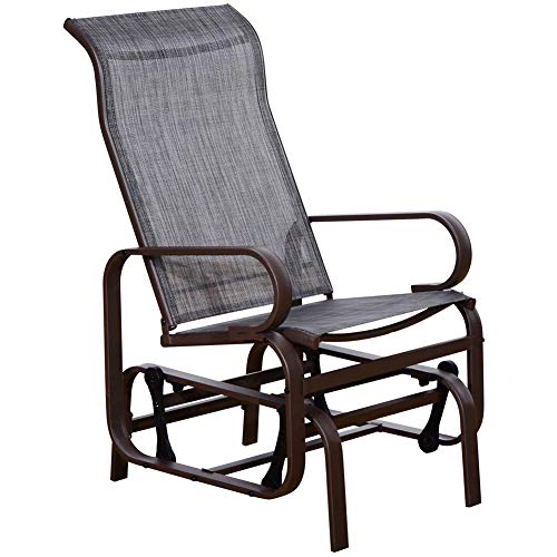 Product Cover SunLife Patio Glider Rocking Chair, Outdoor Garden Rocker Lounge Chair, Heavy Duty Steel Frame, Taupe Brown Finish, Gray Fabric