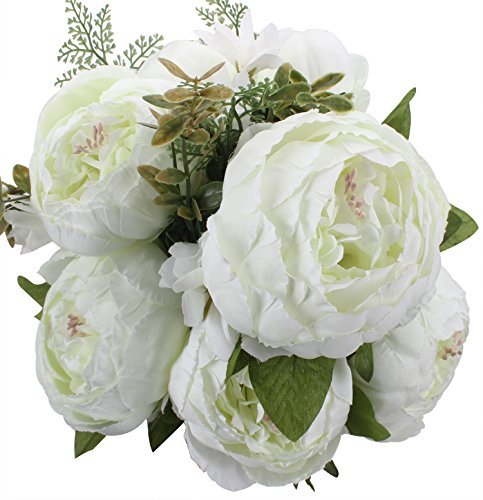 Product Cover Duovlo Springs Flowers Artificial Silk Peony bouquets Wedding Home Decoration (Spring White) by Duovlo