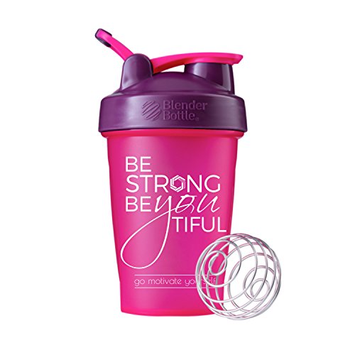 Product Cover Motivational Quotes on Blender Bottle Brand Shaker Bottles, 20oz and 28oz, Fitness Gift (Be Strong - 20oz - Pink/Plum)