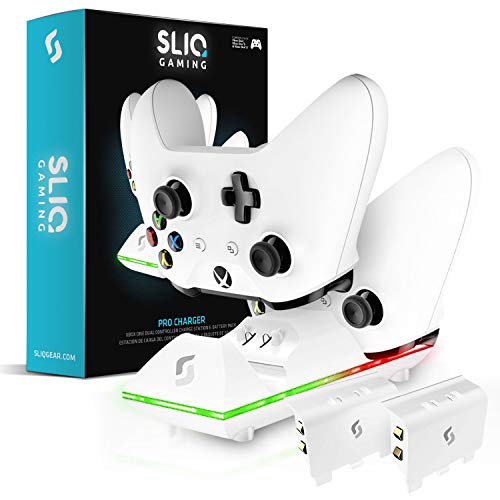 Product Cover Sliq Xbox One/One X/One S Controller Charger Station and Battery Pack - Includes 2 Rechargeable Batteries - Also Compatible with Elite and PC Versions (White)