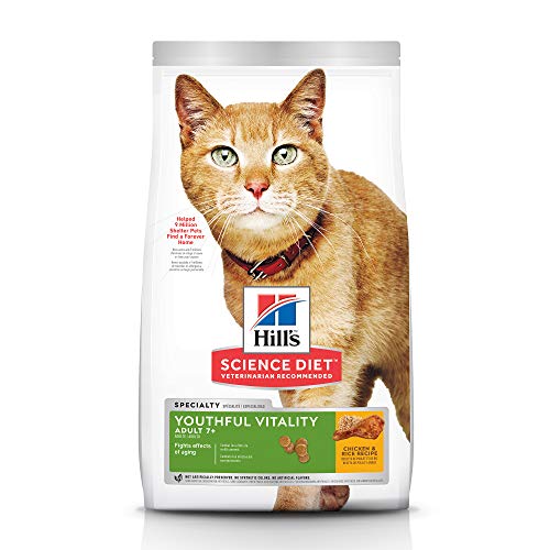 Product Cover Hill's Science Diet Dry Cat Food, Adult 7+ for Senior Cats, Youthful Vitality Chicken & Rice Recipe, 13 lb Bag