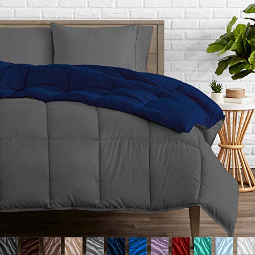 Product Cover Bare Home Reversible Comforter - Twin/Twin Extra Long - Goose Down Alternative - Ultra-Soft - Premium 1800 Series - Hypoallergenic - All Season Breathable Warmth (Twin/Twin XL, Dark Blue/Grey)