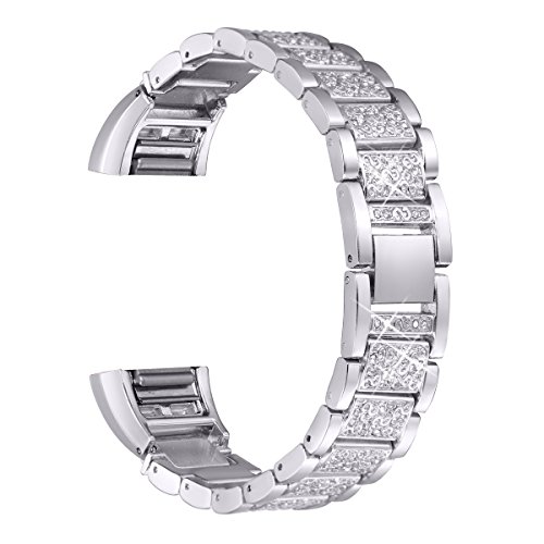 Product Cover bayite Bling Bands Compatible Fitbit Charge 2, Replacement, Silver, Size No Size
