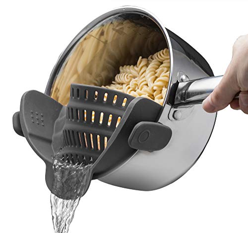 Product Cover Kitchen Gizmo Snap 'N Strain Strainer, Clip On Silicone Colander, Fits all Pots and Bowls - Grey