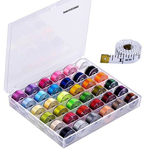 Product Cover Paxcoo 36 Pcs Bobbins and Sewing Threads with Case and Soft Measuring Tape for Brother Singer Babylock Janome Kenmore (Assorted Colors)