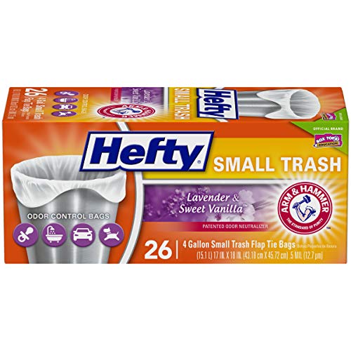 Product Cover Hefty Small Trash Bags (Odor Control, Lavender Sweet Vanilla, Flap Tie, 4 Gallon, 26 Count)