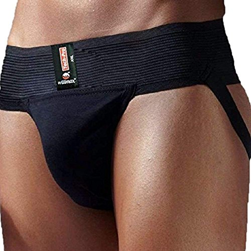 Product Cover KD Willmax Jockstrap Gym Cotton Supporter Black Medium with Cup Pocket Athletic Fit Fashionable Straps Brief Multi Sport Underwear Gym, Fitness & Outdoor Inner Wear Soft Underpants