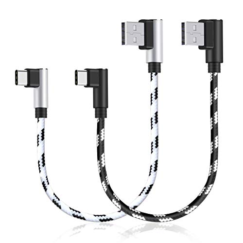 Product Cover USB C Charging Cable, CIKOO 2 Pack 1Ft Nylon Braided USB Type C Right Angle Fast Charger Cable Data Sync for Galaxy Note 10 9 8 S8 S9 S10 Oneplus 5 6T Google Pixel 3 XL Moto Z LG G7 G6 G5 V35 V40 ZTE