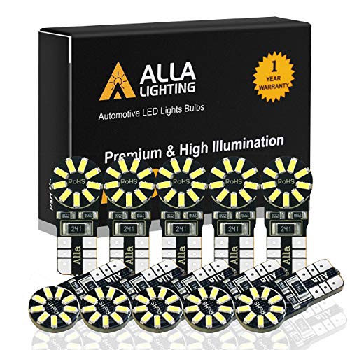 Product Cover Alla Lighting CANBUS 194 LED Bulb Super Bright 168 175 2825 W5W Bulb 6000K White 3014 SMD 12V T10 LED Replacement Bulbs Car License Plate Interior Map Dome Trunk Door Courtesy Lights Bulbs (Set of 10)