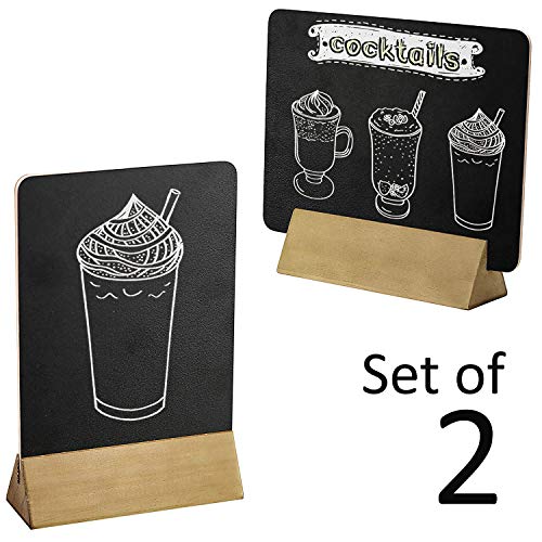 Product Cover Set of 2 Tabletop Double Sided Chalkboard Display Sign/Placeholder with Wooden Base Stand, Beige