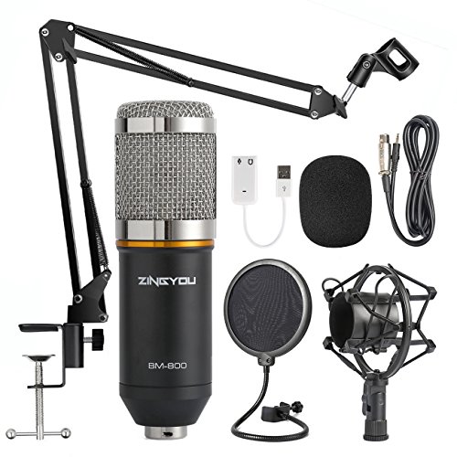 Product Cover ZINGYOU Condenser Microphone Bundle, BM-800 Cardioid Professional PC Mic Kit with Adjustable Mic Suspension Scissor Arm, Shock Mount and Pop Filter for Studio Recording & Broadcasting (Silver)