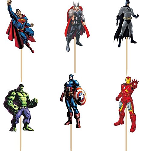 Product Cover Bling Story Pack of 24 The Avengers and Superheros Cupcake Topper Picks Boy Children Party Decoration Kid's Birthday Party Decoration Supplies