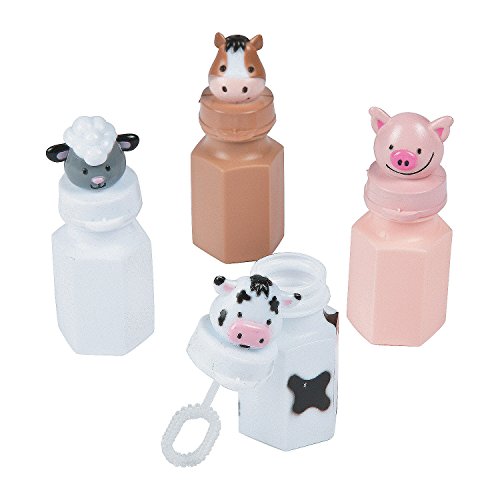 Product Cover Fun Express Barnyard Bubble Bottles (Set of 12) Farm Animal Designs Include Horse, Sheep, Pig and Cow