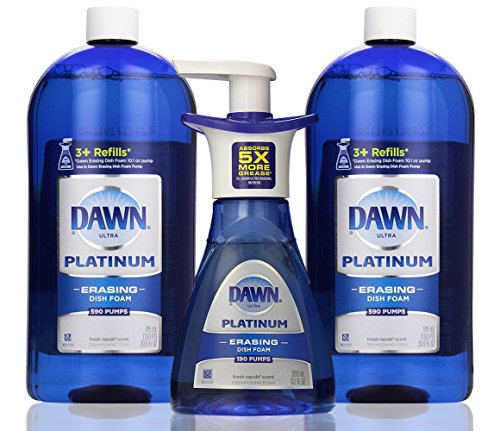 Product Cover Dawn Platinum Erasing Dish Foam Bundle, 2 Refills and Pump, Fresh Rapids Scent, 30.9 Fluid Ounce (2 PACK and PUMP)