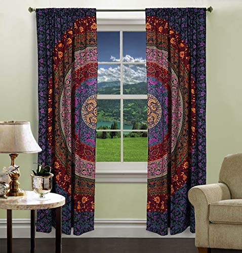 Product Cover DIYANA IMPEX Indian Mandala Curtain Kitchen Window Curtains Curtain & Valance Set Dorm Tapestry,Indian Drape Balcony Room Decor Curtain Boho Set Hippie Curtain Panel (Multi Color)