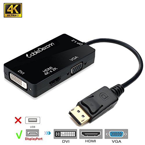 Product Cover CableDeconn DisplayPort 1.2 to HDMI DVI VGA 3 in 1 Multi-Function Cable Adapter Converter (hdmi 4k)