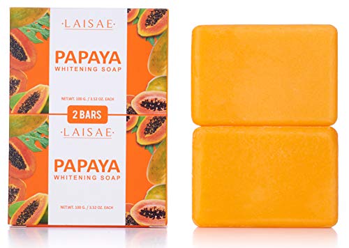 Product Cover Papaya Whitening Soap - For Natural Skin Lightener - Help Exfoliates & Cleanses Body-Facial - Eliminates Acne Scars, Age Spots, Discoloration & Fine Lines -Suitable For All Skin Types (2 Bars/3.52 Oz)