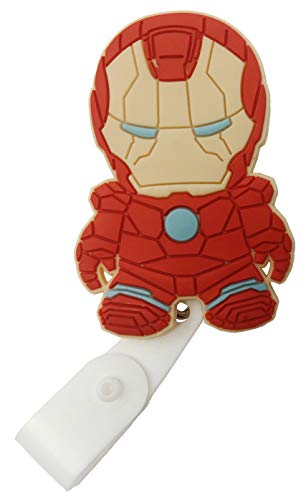 Product Cover Cartoon Retractable Badge Reel - Holder for ID and Name Tag with Belt Clip, Improved Reel & Strap (Iron Man)