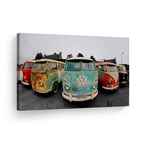 Product Cover Decorative Canvas Print Vintage Volkswagen Van Bus Art Modern Wall Décor Artwork Wrapped Wood Stretcher Bars - Ready to Hang -%100 Handmade in The USA - 8x12