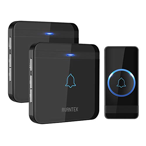 Product Cover Wireless Doorbell, AVANTEK D-3B Waterproof Door Chime Kit Operating at over 1300 Feet with 2 Plug-In Receivers, 52 Melodies, CD Quality Sound and LED Flash