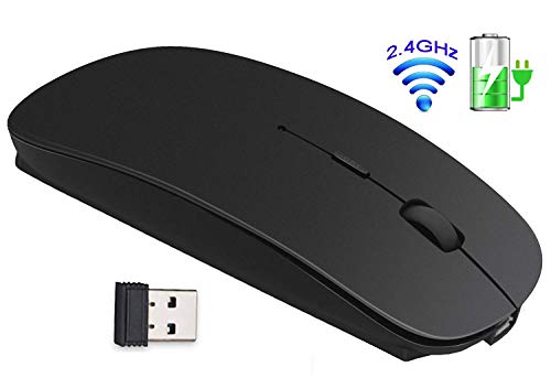 Product Cover Rechargeable 2.4G Slim Wireless Mouse - Tsmine Optical Mice with USB Nano Receiver(Stored Within the Back of the Mouse) for Notebook, PC, Laptop, Computer, Windows / Android Tablet - Black