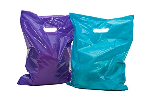 Product Cover 100 Glossy Purple and Teal Plastic Merchandise Bags w/die cut handles 12x15