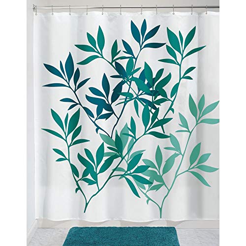 Product Cover mDesign Decorative Leaves Print Easy Care Fabric Shower Curtain with Reinforced Buttonholes, for Bathroom Showers, Stalls and Bathtubs, Machine Washable- 72