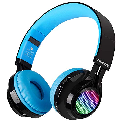 Product Cover Bluetooth Headset, Riwbox AB005 Wireless Headphones 5.0 with Microphone Foldable Headphones with TF Card FM Radio and LED Light for Cellphones and All Bluetooth Enabled Devices (Black&Blue)