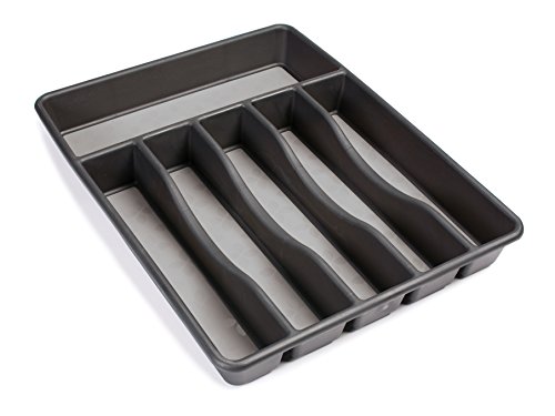 Product Cover Rubbermaid No-Slip Silverware Cutlery Tray Organizer, Large, Black with Grey