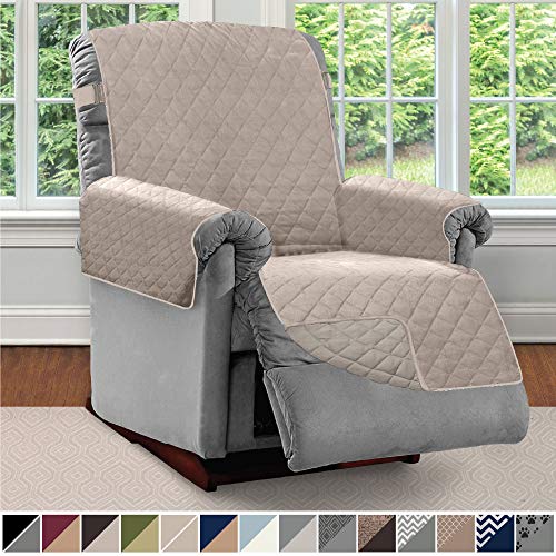 Product Cover Sofa Shield Original Patent Pending Reversible Large Recliner Protector, Seat Width to 28 Inch, Furniture Slipcover, 2 Inch Strap, Reclining Chair Slip Cover Throw for Pets, Recliner, Light Taupe