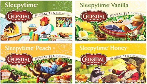 Product Cover Celestial Seasonings Sleepytime Assorted Tea Bundle: (1) Sleepytime Classic, (1) Sleepytime Vanilla, (1) Sleepytime Peach, and (1) Sleepytime Honey (4 Total Boxes) - Gluten Free & Caffeine Free