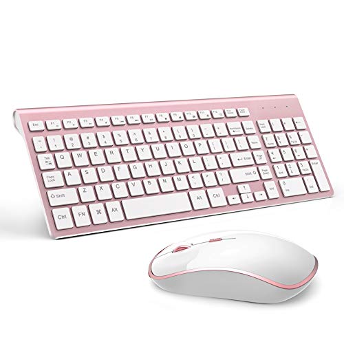 Product Cover Wireless Keyboard and Mouse Combo JOYACCESS Full-size Whisper-quiet Compact wireless Keyboard Mouse - Rosy Gold
