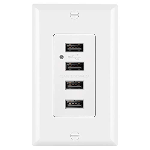 Product Cover BESTTEN 4.2A/21W USB Receptacle Outlet with 4 High-Speed USB Charging Ports and LED Indicator, Wall Plate Included, UL Listed, White