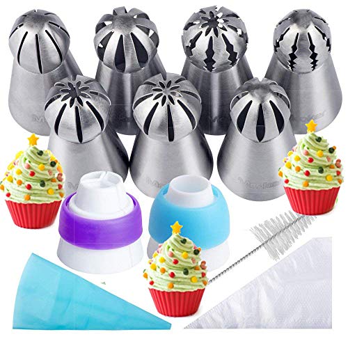 Product Cover Russian Piping Tips 21PCS Baker's Kit,Set for Cake/Cupcake Decorating | 7 Russian Tips, 10 Disposable Pastry Bags, 2 Coupler, 1 Reusable Silicone Pastry Bag,1 cleaning brush, E-book,by Mooker