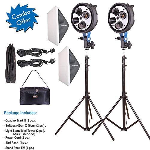 Product Cover HARISON Quadlux Mark II Double Kit/Fluorescent Light for Still &Video/Softlight for Portait/YouTube Lighting/Each Light Accepts 4 Fluorescent Spiral CFL Lamps