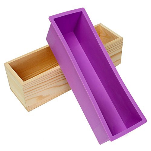 Product Cover Ogrmar Flexible Rectangular Soap Silicone Mold with Wood Box DIY Tool for Soap Cake Making 42oz (Purple)