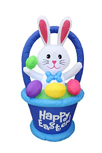 Product Cover 4 Foot Tall Inflatable Party Bunny with Basket and Colorful Easter Eggs - Yard Blow Up Decoration