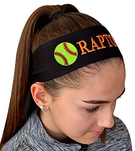 Product Cover Funny Girl Designs Softball TIE Back Headband Personalized with The Embroidered Name of Your Choice