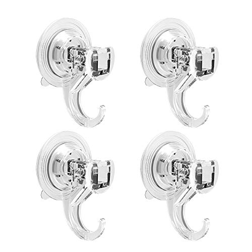 Product Cover Quntis Suction Cup Hooks 4 Pack Heavy Duty Bathroom Shower Vacuum Home Kitchen Wall Door Suction Hooks Hanger for Towel Loofah Sponge Robe Cloth Wreath Key Bags Clear