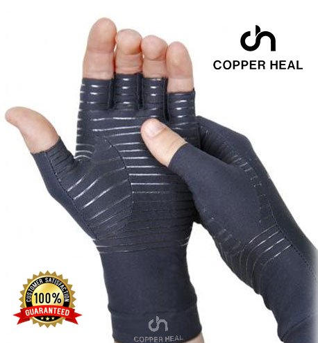 Product Cover COPPER HEAL Arthritis Compression Gloves - Medical Copper Glove Guaranteed to Work for Rheumatoid Arthritis, Carpal Tunnel, RSI Osteoarthritis & Tendonitis Open in Fingers Fingerless Fit Size M