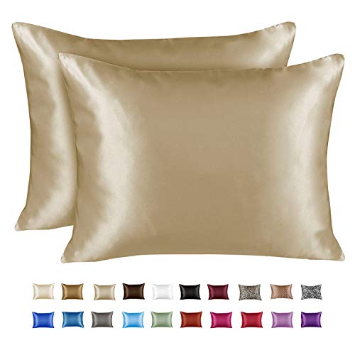 Product Cover ShopBedding Luxury Satin Pillowcase for Hair - King Satin Pillowcase with Zipper, Champagne (Pillowcase Set of 2) - Blissford